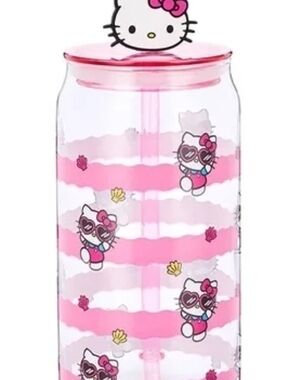 New glass tumbler cup of sanrio hello kitty with lid and straw 610 ml